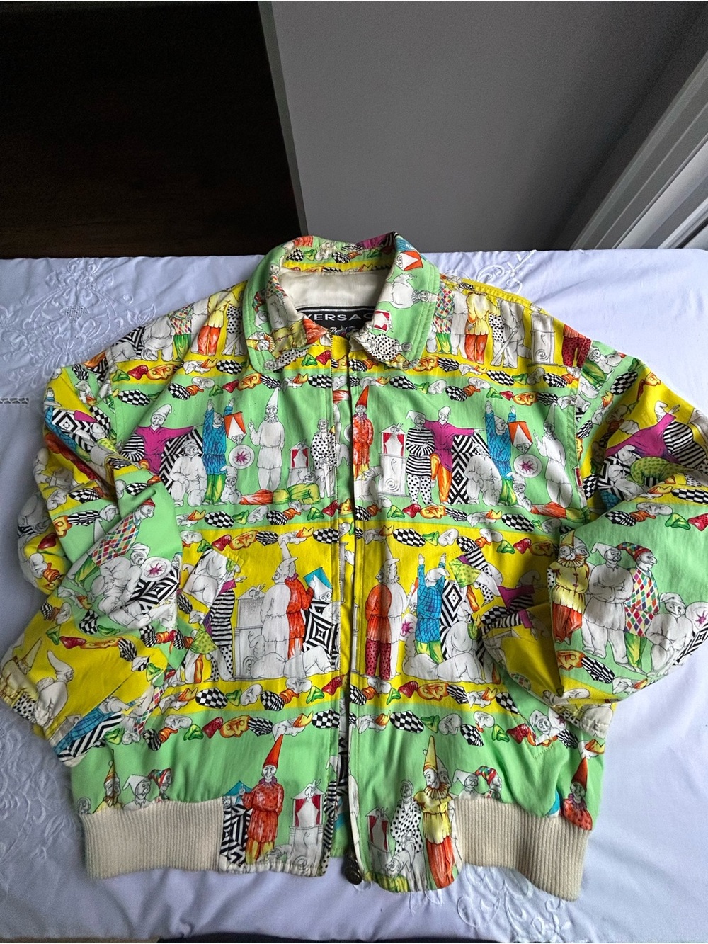 Vintage 1990s Versace Jeans Couture Clown Gnome All Over Print Bomber